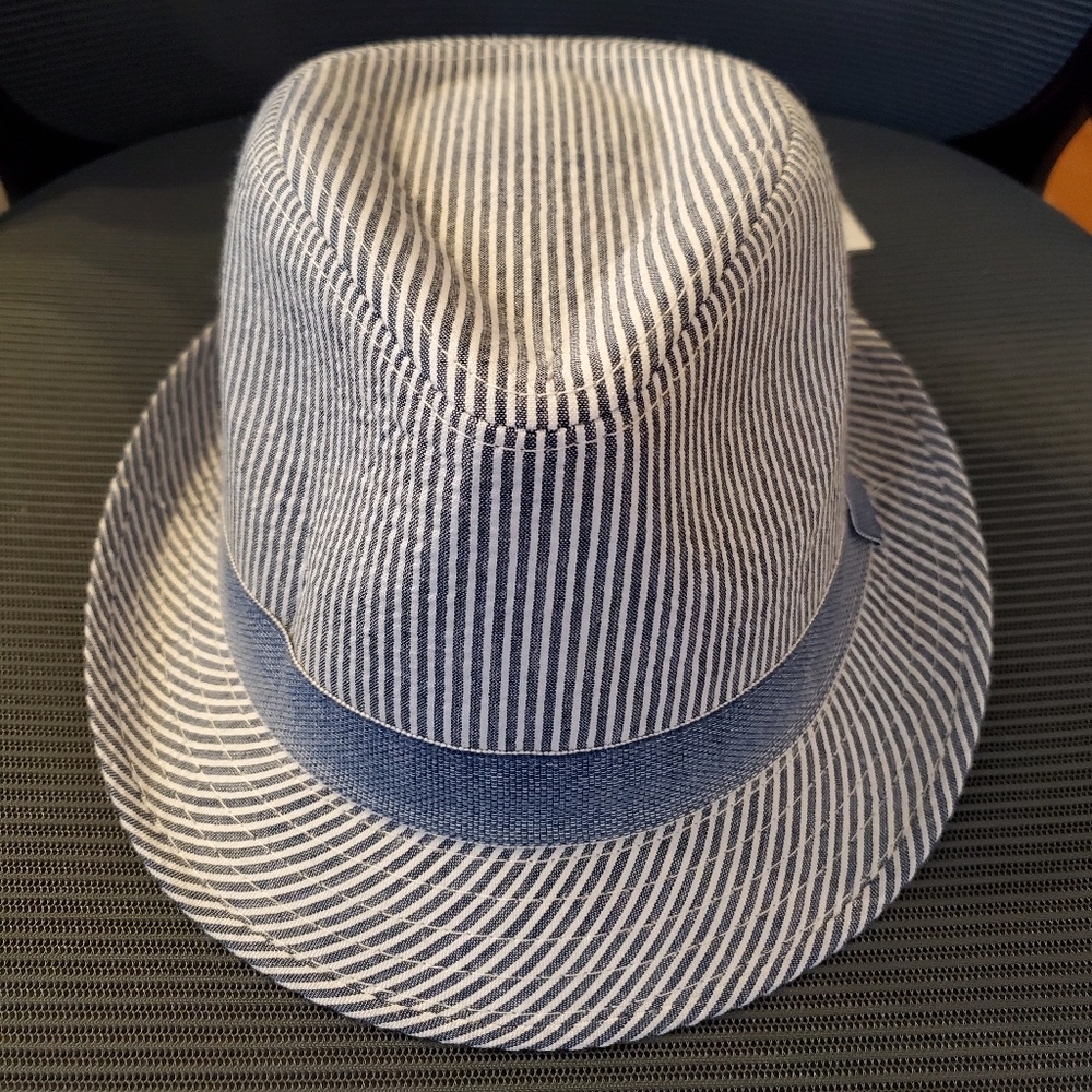 Blue and white striped children's fedora